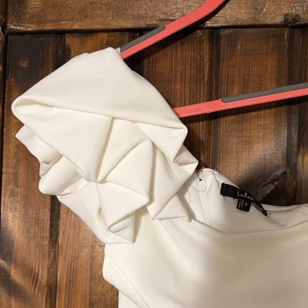 One-Shoulder White Ruffle Cocktail Dress - Picture 2 of 4